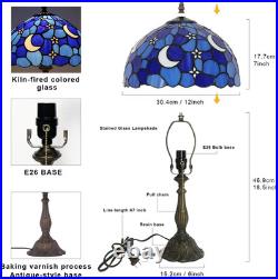 Vintage Tiffany Style Moon Blue Stained Glass Table Lamp Bedside Reading Light