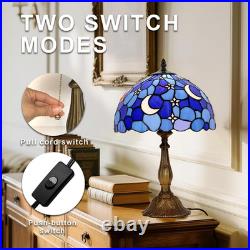 Vintage Tiffany Style Moon Blue Stained Glass Table Lamp Bedside Reading Light