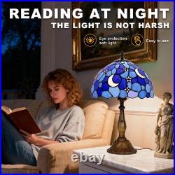 Vintage Tiffany Style Moon Blue Stained Glass Table Lamp Bedside Reading Light Vintage Tiffany Style Moon Blue Stained Glass Table Lamp Bedside Reading Light