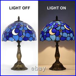 Vintage Tiffany Style Moon Blue Stained Glass Table Lamp Bedside Reading Light