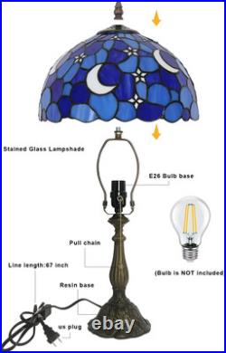 Vintage Tiffany Style Moon Blue Stained Glass Table Lamp Bedside Reading Light