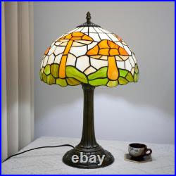 Vintage Tiffany Style Mushroom Stained Glass Table Lamp Bronze Base Light