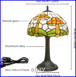 Vintage Tiffany Style Mushroom Stained Glass Table Lamp Bronze Base Light