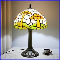 Vintage Tiffany Style Mushroom Stained Glass Table Lamp Bronze Base Light