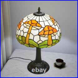 Vintage Tiffany Style Mushroom Stained Glass Table Lamp Bronze Base Light