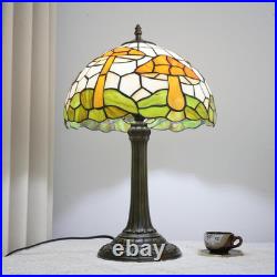 Vintage Tiffany Style Mushroom Stained Glass Table Lamp Bronze Base Light