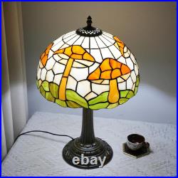 Vintage Tiffany Style Mushroom Stained Glass Table Lamp Bronze Base Light