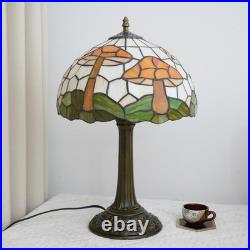 Vintage Tiffany Style Mushroom Stained Glass Table Lamp Bronze Base Light