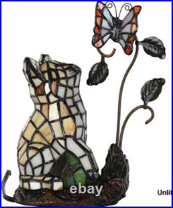 Vintage Tiffany Style Orange Cat Stained Glass Table Lamp 10 Butterfly Accent Vintage Tiffany Style Orange Cat Stained Glass Table Lamp 10 Butterfly Accent