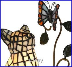 Vintage Tiffany Style Orange Cat Stained Glass Table Lamp 10 Butterfly Accent Vintage Tiffany Style Orange Cat Stained Glass Table Lamp 10 Butterfly Accent