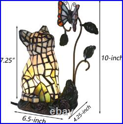 Vintage Tiffany Style Orange Cat Stained Glass Table Lamp 10 Butterfly Accent
