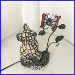 Vintage Tiffany Style Orange Cat Stained Glass Table Lamp 10 Butterfly Accent Vintage Tiffany Style Orange Cat Stained Glass Table Lamp 10 Butterfly Accent