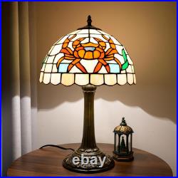 Vintage Tiffany Style Orange Crab Stained Glass Table Lamp Retro Bedside Light