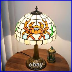 Vintage Tiffany Style Orange Crab Stained Glass Table Lamp Retro Bedside Light