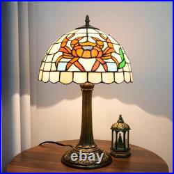 Vintage Tiffany Style Orange Crab Stained Glass Table Lamp Retro Bedside Light