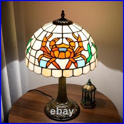 Vintage Tiffany Style Orange Crab Stained Glass Table Lamp Retro Bedside Light