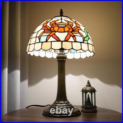 Vintage Tiffany Style Orange Crab Stained Glass Table Lamp Retro Bedside Light
