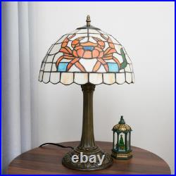 Vintage Tiffany Style Orange Crab Stained Glass Table Lamp Retro Bedside Light