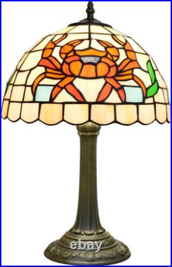 Vintage Tiffany Style Orange Crab Stained Glass Table Lamp Retro Bedside Light