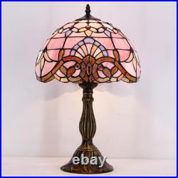 Vintage Tiffany Style Pink Baroque Lavender Stained Glass Table Lamp Light