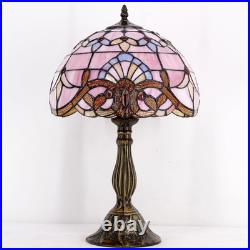 Vintage Tiffany Style Pink Baroque Lavender Stained Glass Table Lamp Light Vintage Tiffany Style Pink Baroque Lavender Stained Glass Table Lamp Light