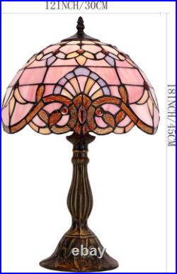 Vintage Tiffany Style Pink Baroque Lavender Stained Glass Table Lamp Light Vintage Tiffany Style Pink Baroque Lavender Stained Glass Table Lamp Light