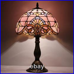 Vintage Tiffany Style Pink Baroque Lavender Stained Glass Table Lamp Light