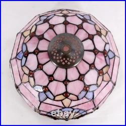 Vintage Tiffany Style Pink Baroque Lavender Stained Glass Table Lamp Light