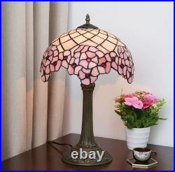 Vintage Tiffany Style Pink Floral Stained Glass Table Lamp Bedside Night Light