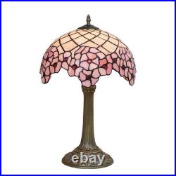 Vintage Tiffany Style Pink Floral Stained Glass Table Lamp Bedside Night Light