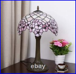 Vintage Tiffany Style Pink Floral Stained Glass Table Lamp Bedside Night Light
