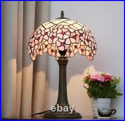 Vintage Tiffany Style Pink Floral Stained Glass Table Lamp Bedside Night Light