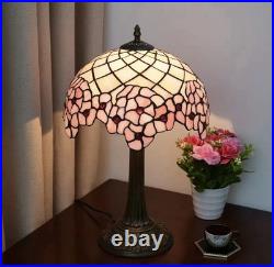 Vintage Tiffany Style Pink Floral Stained Glass Table Lamp Bedside Night Light