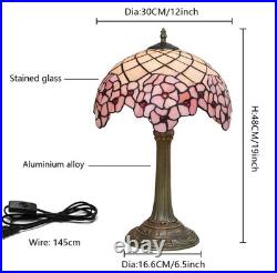 Vintage Tiffany Style Pink Floral Stained Glass Table Lamp Bedside Night Light