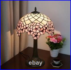 Vintage Tiffany Style Pink Floral Stained Glass Table Lamp Bedside Night Light