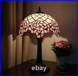 Vintage Tiffany Style Pink Floral Stained Glass Table Lamp Bedside Night Light