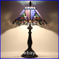 Vintage Tiffany Style Purple Baroque Stained Glass Table Lamp 19 Bedside Light
