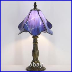 Vintage Tiffany Style Purple Stained Glass Table Lamp Bedside Accent Light