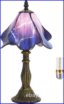 Vintage Tiffany Style Purple Stained Glass Table Lamp Bedside Accent Light