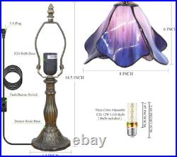Vintage Tiffany Style Purple Stained Glass Table Lamp Bedside Accent Light