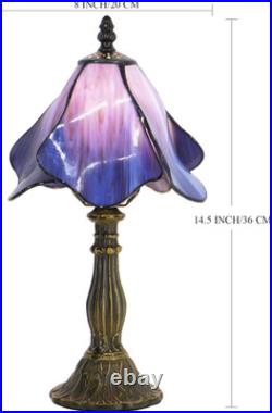 Vintage Tiffany Style Purple Stained Glass Table Lamp Bedside Accent Light