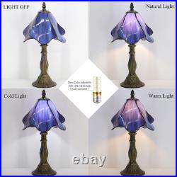 Vintage Tiffany Style Purple Stained Glass Table Lamp Bedside Accent Light