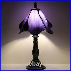 Vintage Tiffany Style Purple Stained Glass Table Lamp Bedside Accent Light