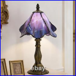 Vintage Tiffany Style Purple Stained Glass Table Lamp Bedside Accent Light
