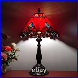 Vintage Tiffany Style Red Baroque Stained Glass Table Lamp 3-Color LED Decor