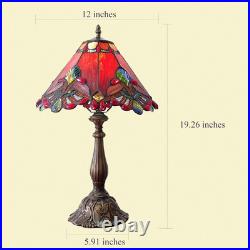 Vintage Tiffany Style Red Baroque Stained Glass Table Lamp 3-Color LED Decor