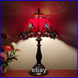 Vintage Tiffany Style Red Baroque Stained Glass Table Lamp 3-Color LED Decor