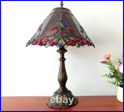Vintage Tiffany Style Red Baroque Stained Glass Table Lamp 3-Color LED Decor