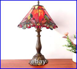 Vintage Tiffany Style Red Baroque Stained Glass Table Lamp 3-Color LED Decor