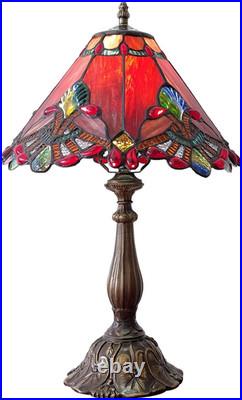 Vintage Tiffany Style Red Baroque Stained Glass Table Lamp 3-Color LED Decor